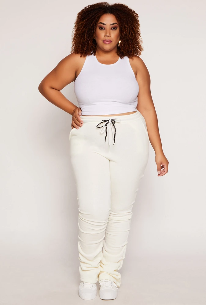 Womens Plus Size Stacked Sweatpants, White, Size 2X