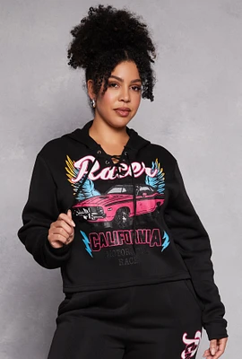 Womens Plus Size Racer California Hooded Sweatshirt, Black, Size 1X