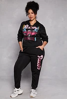 Womens Plus Size Racer California Hooded Sweatshirt, Black, Size 1X