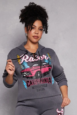 Womens Plus Size Racer California Hooded Sweatshirt, Grey, Size 2X