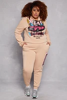 Womens Plus Size Racer California Hooded Sweatshirt, Beige, Size 1X
