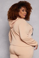 Womens Plus Size Racer California Hooded Sweatshirt, Beige, Size 1X