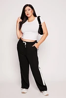 Womens Plus Size Side Stripe Wide Leg Sweatpants, Black, Size 2X