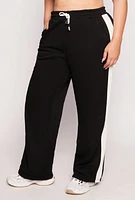 Womens Plus Size Side Stripe Wide Leg Sweatpants, Black, Size 2X