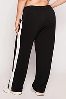 Womens Plus Size Side Stripe Wide Leg Sweatpants, Black, Size 2X