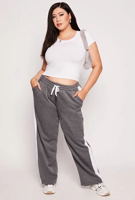 Womens Plus Size Side Stripe Wide Leg Sweatpants, Grey, Size 3X