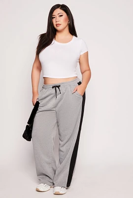 Womens Plus Size Side Stripe Wide Leg Sweatpants, Grey, Size 2X