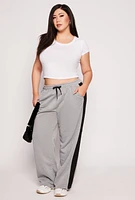 Womens Plus Side Stripe Wide Leg Sweatpants, Grey,