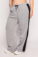 Womens Plus Side Stripe Wide Leg Sweatpants, Grey,