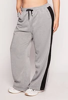 Womens Plus Size Side Stripe Wide Leg Sweatpants, Grey, Size 1X