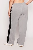 Womens Plus Side Stripe Wide Leg Sweatpants, Grey,