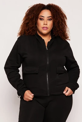 Womens Plus Fleece Cargo Pocket Zip Hoodie,