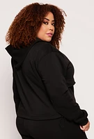 Womens Plus Fleece Cargo Pocket Zip Hoodie,