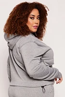 Womens Plus Size Fleece Cargo Pocket Zip Hoodie, Grey, Size 1X