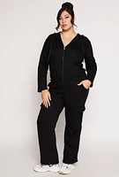 Womens Plus Size Cargo Pocket Hooded Sweatshirt, Black, Size 3X