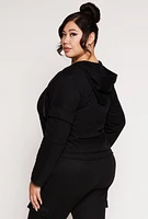 Womens Plus Size Cargo Pocket Hooded Sweatshirt, Black, Size 3X