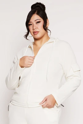 Womens Plus Cargo Pocket Hooded Sweatshirt, White,