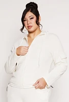 Womens Plus Cargo Pocket Hooded Sweatshirt, White,