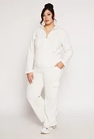 Womens Plus Cargo Pocket Hooded Sweatshirt, White,