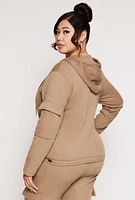 Womens Plus Cargo Pocket Hooded Sweatshirt, Beige,