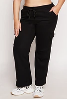 Womens Plus Size Drawstring Cargo Sweatpants, Black, Size 1X