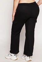 Womens Plus Size Drawstring Cargo Sweatpants, Black, Size 1X