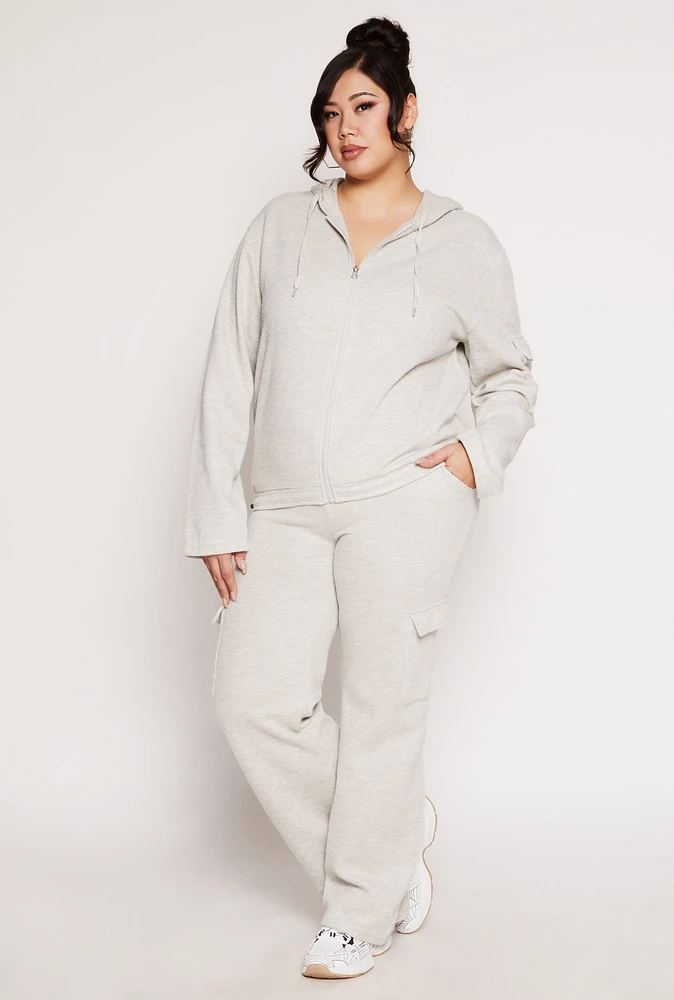 Womens Plus Size Drawstring Cargo Sweatpants, Grey, Size 3X