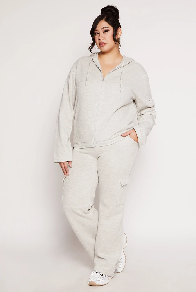 Womens Plus Size Drawstring Cargo Sweatpants, Grey, Size 1X