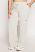 Womens Plus Size Drawstring Cargo Sweatpants, Grey, Size 1X