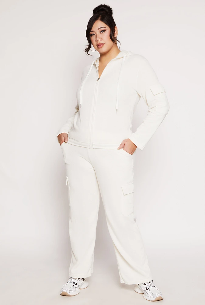 Womens Plus Size Drawstring Cargo Sweatpants, White, Size 3X