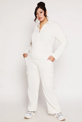 Womens Plus Size Drawstring Cargo Sweatpants, White, Size 3X