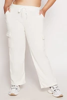 Womens Plus Size Drawstring Cargo Sweatpants, White, Size 3X