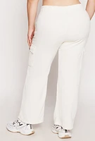 Womens Plus Size Drawstring Cargo Sweatpants, White, Size 3X