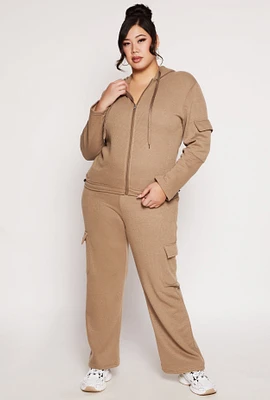 Womens Plus Drawstring Cargo Sweatpants, Khaki,