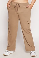 Womens Plus Size Drawstring Cargo Sweatpants, Khaki, Size 2X