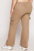 Womens Plus Size Drawstring Cargo Sweatpants, Khaki, Size 2X