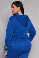 Womens Plus Size Graffiti Print Half Zip Hoodie, Blue, Size 1X