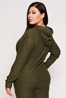 Womens Plus Size Leopard Textured Knit Hoodie, Green, Size 3X