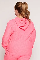 Womens Plus Size Leopard Textured Knit Hoodie, Pink, Size 1X