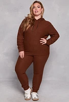 Womens Plus Size Leopard Textured Knit Hoodie, Brown, Size 3X