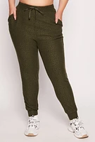 Womens Plus Size Leopard Textured Knit Joggers, Green, Size 1X