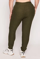 Womens Plus Size Leopard Textured Knit Joggers, Green, Size 1X