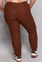 Womens Plus Size Leopard Textured Knit Joggers, Brown, Size 2X