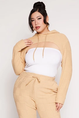 Womens Plus Size Geometric Patterned Shrug Sweatshirt, Beige, Size 3X