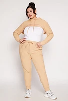 Womens Plus Size Geometric Patterned Shrug Sweatshirt, Beige, Size 3X