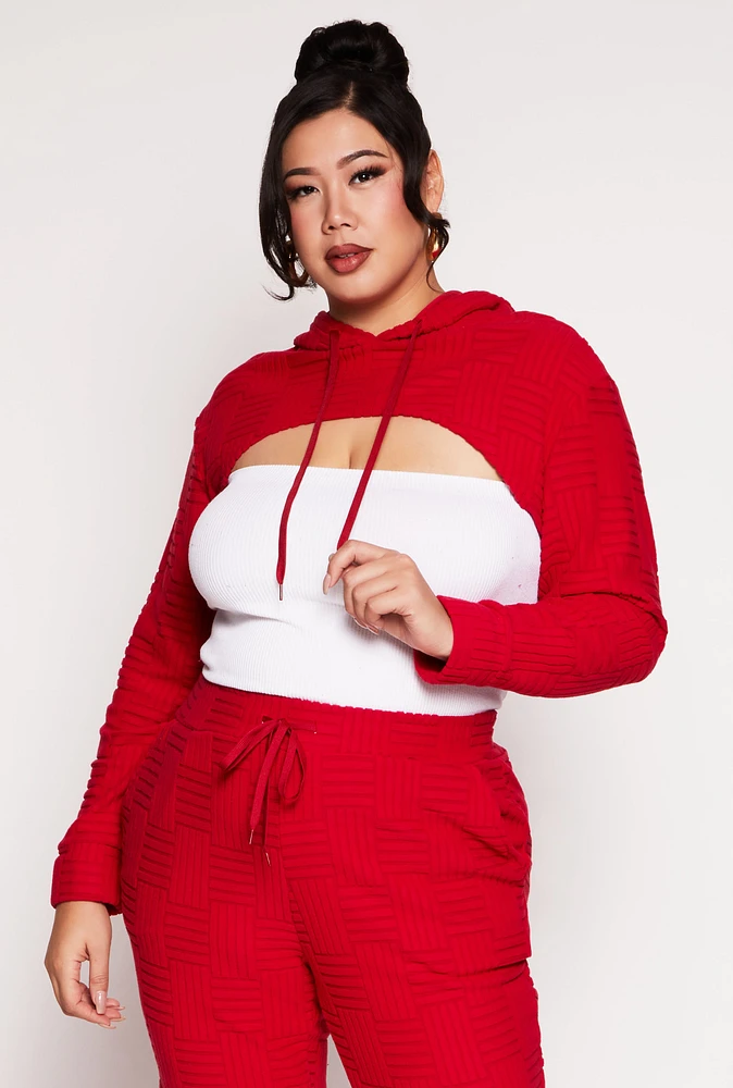 Womens Plus Size Geometric Patterned Shrug Sweatshirt, Red, Size 1X