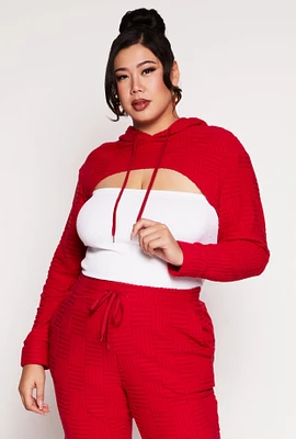 Womens Plus Size Geometric Patterned Shrug Sweatshirt, Red, Size 1X