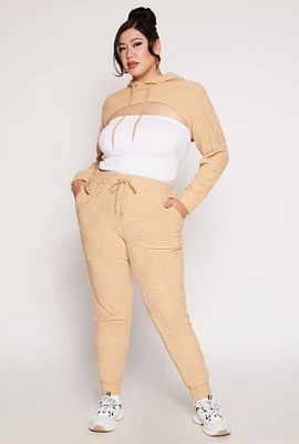 Womens Plus Size Geometric Patterned Joggers, Khaki, Size 1X