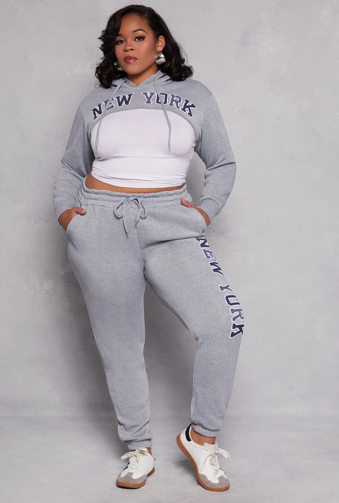 Womens Plus Size New York Embroidered Sweatpants, Grey, Size 2X