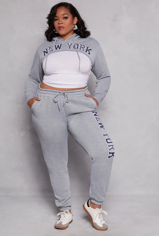 Womens Plus Size New York Embroidered Sweatpants, Grey, Size 1X